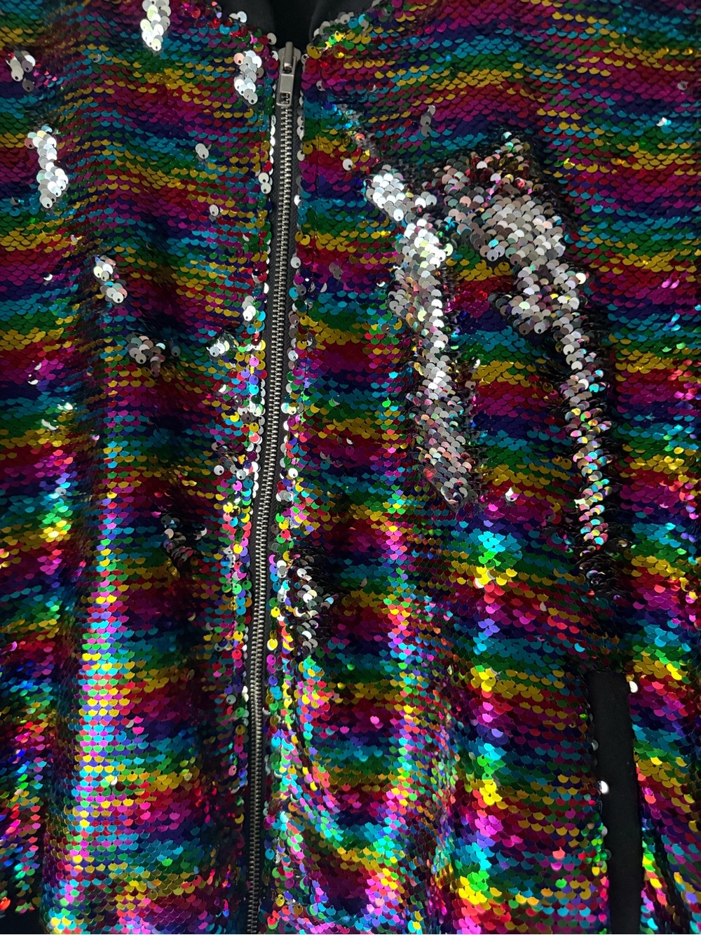 ✨ Multicolor Sequin Bomber Jacket Stevie Y2K Pride Concert Rave Women’s Size XXL - Picture 12 of 15